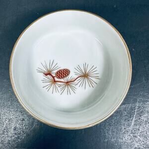Fukagawa Arita Pine Cone (1) Coaster (Rim) Green/Gold Needles Brown/Gold Branch